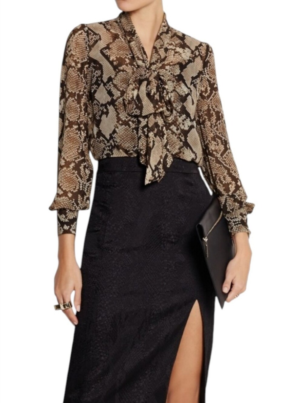 Altuzarra For Target Snake Print Pussybow Blouse in Brown and Cream Size Large